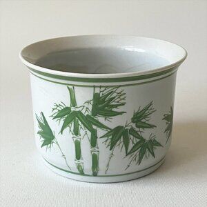 Vintage Art Pottery Green Bamboo Handpainted Ceramic Small Planter Pot